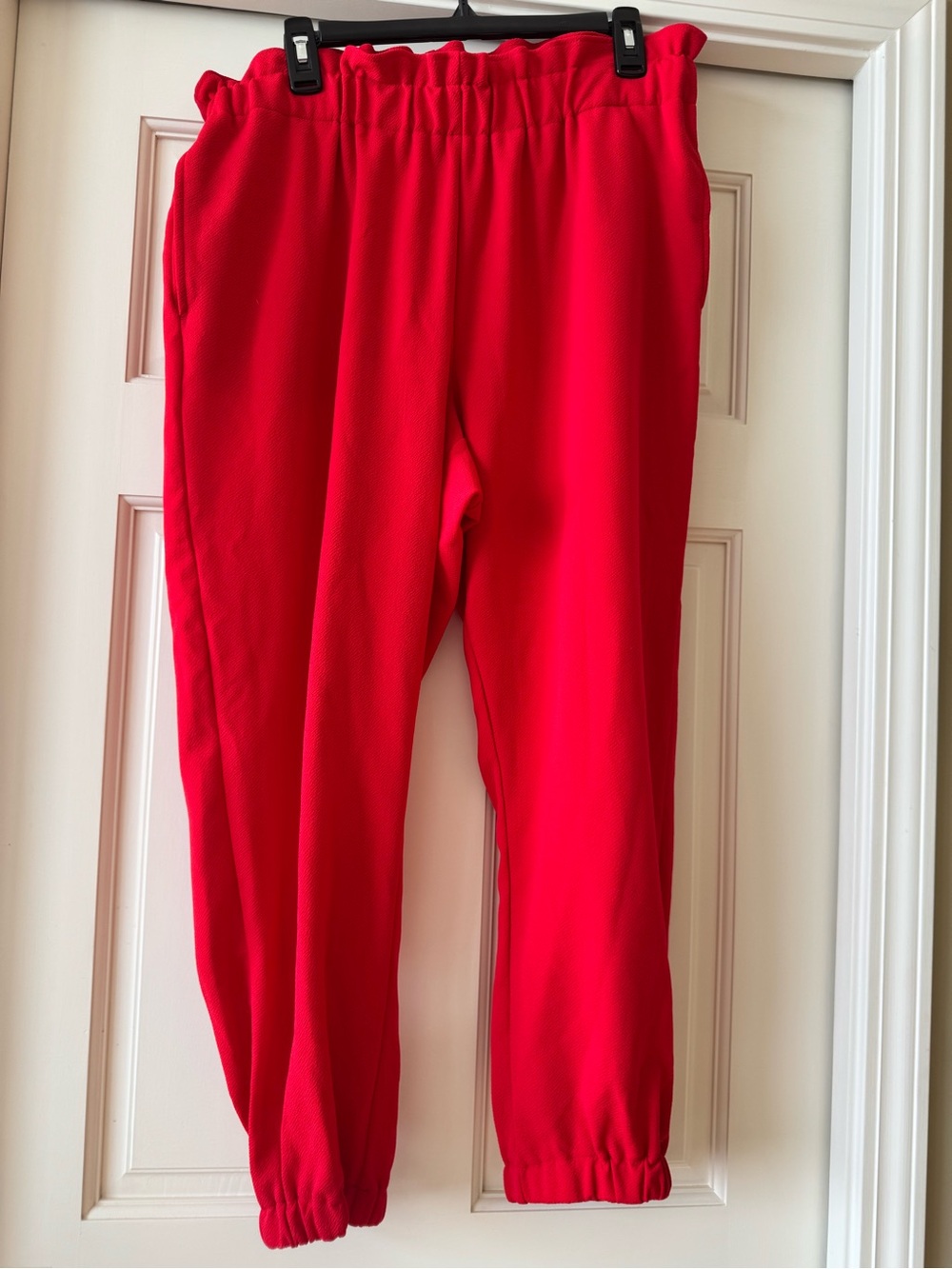 Women’s Red Elastic Waist Jogger Dress Pants